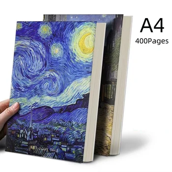 400 Oldal, Van Gogh Csillagos Ég Váza A4 Jegyzetfüzet Vízszintes Vonal Vázlatfüzet Kawaii Diák Naplója Írószer Tervező Jegyzettömb 2023